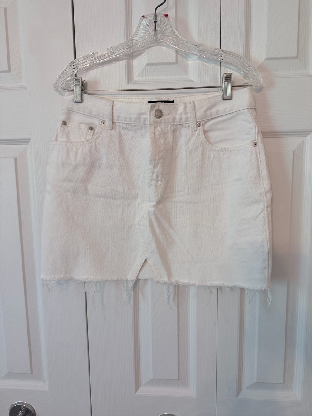 ASOS Raw Hem Front Slit White Denim Mini Skirt 8
